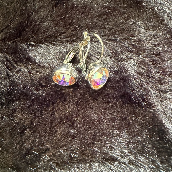 Touchstone Crystal by Swarovski Aurora Borealis Pierced Drop Earrings NWOT - Picture 3 of 4